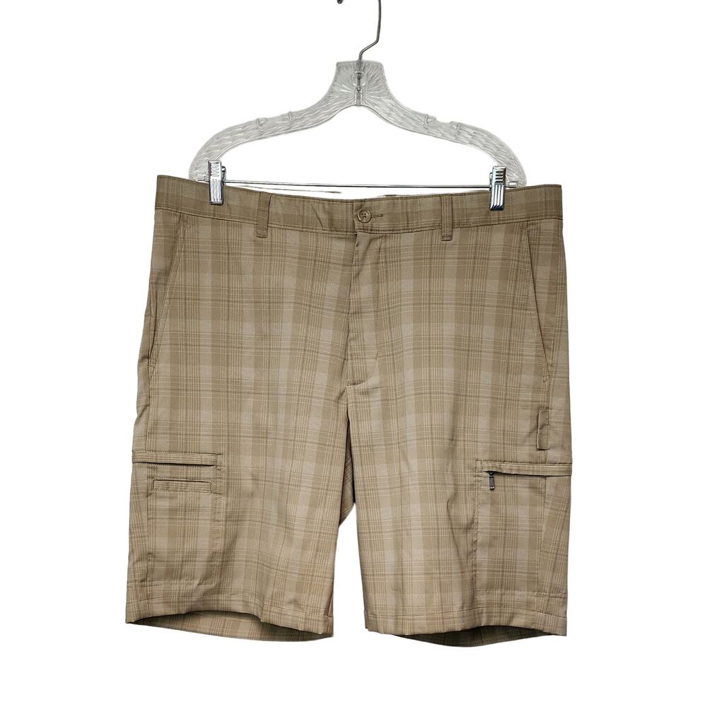Greg Norman Men's Tasso Elba Tech Plaid Golf Shorts Size 38 Color Tan